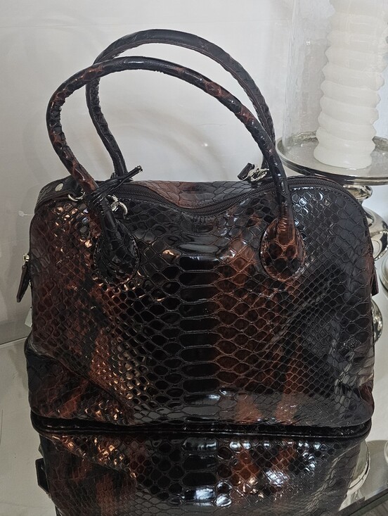 Danier Handbags - Danier Black and Brown Genuine Leather -Snake Satchel